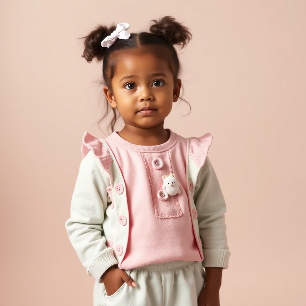 Little girl modeling Lezonkids baby clothes with pastel colors