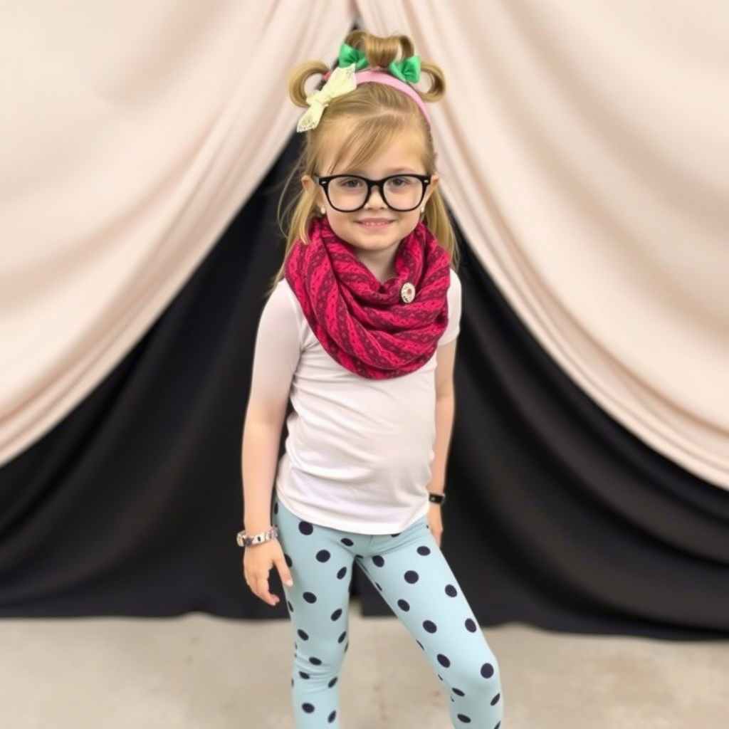 Little girl modeling trendy leggings and tights with fun accessories and hairstyles