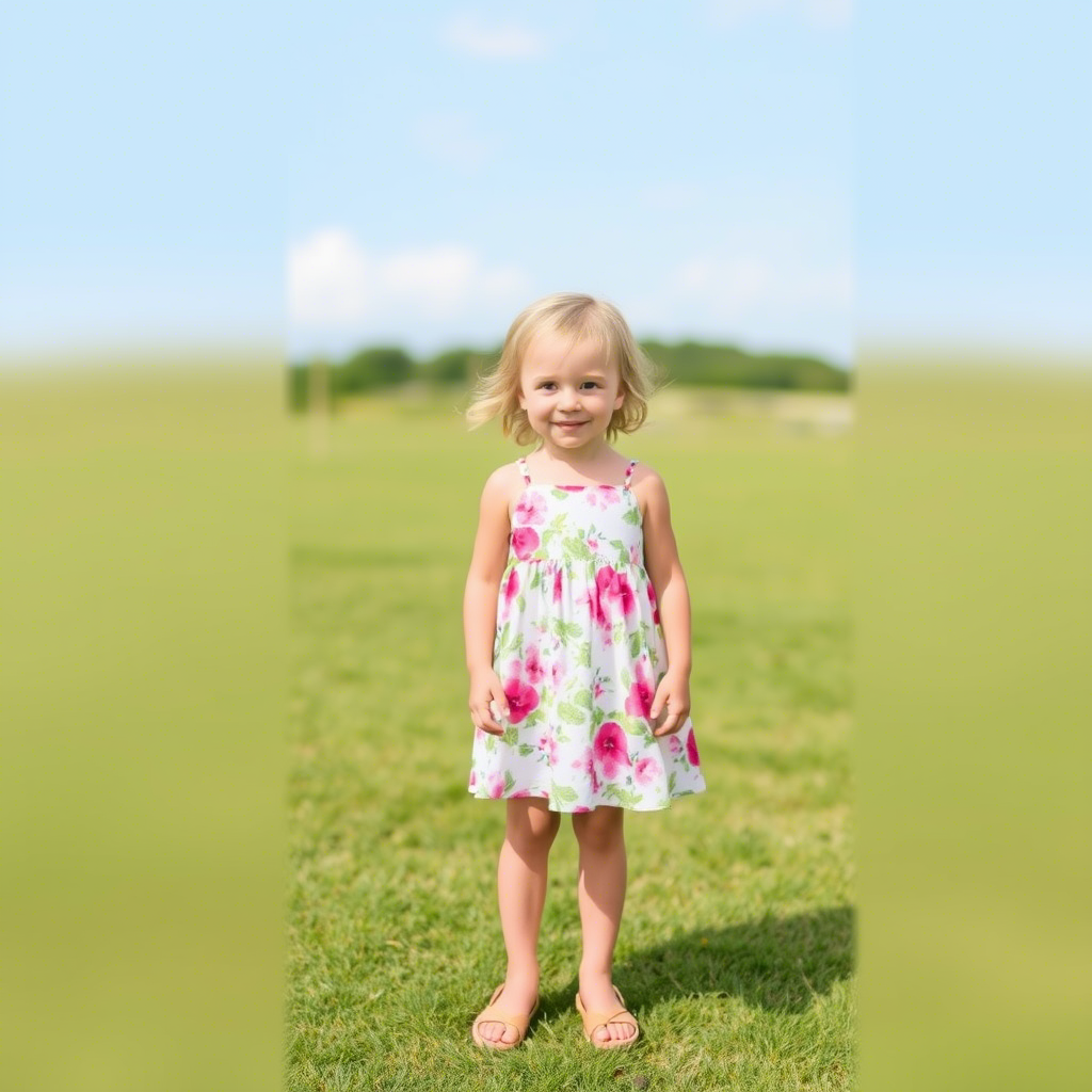 Little girl wearing a floral sundress with sandals