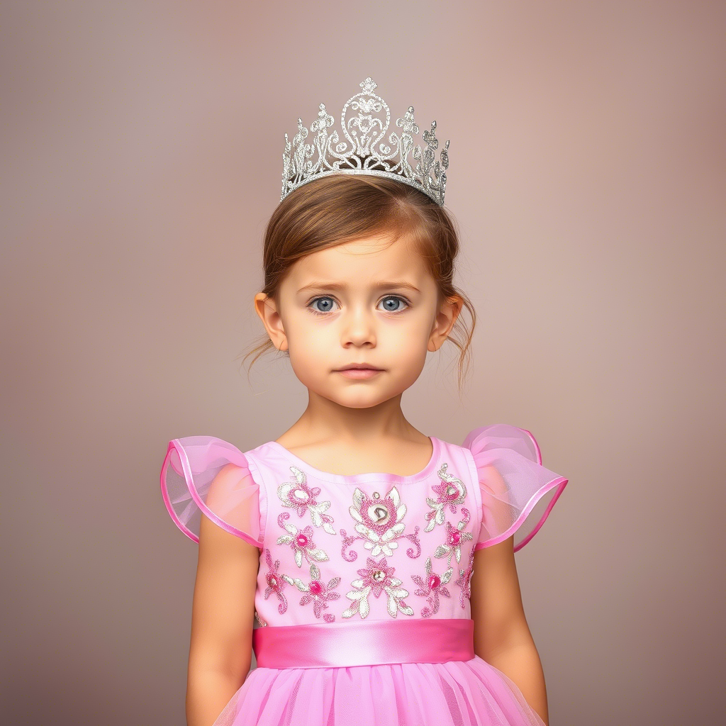Little girl wearing a pink princess dress and tiara