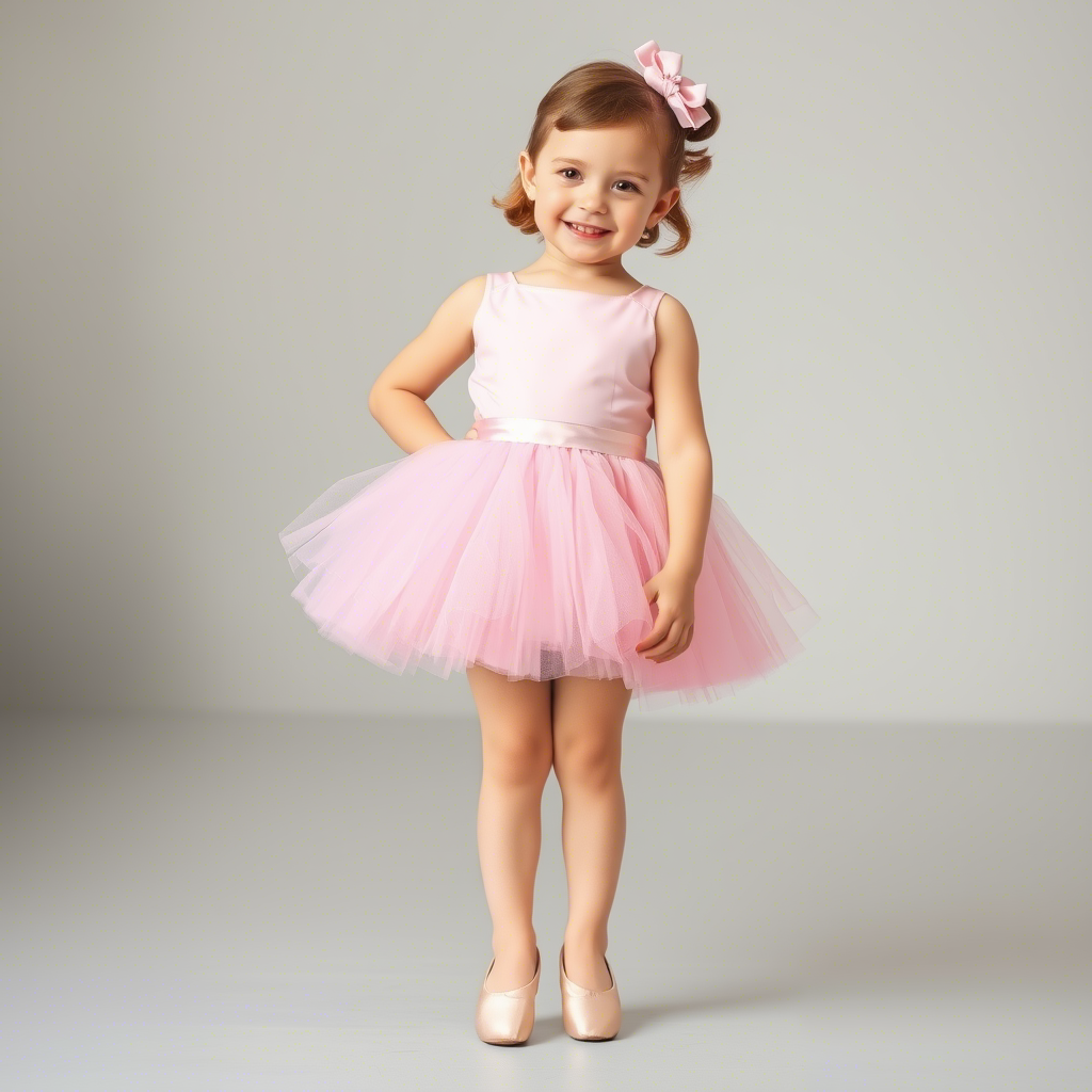 Little girl wearing a pink tutu dress and ballet shoes
