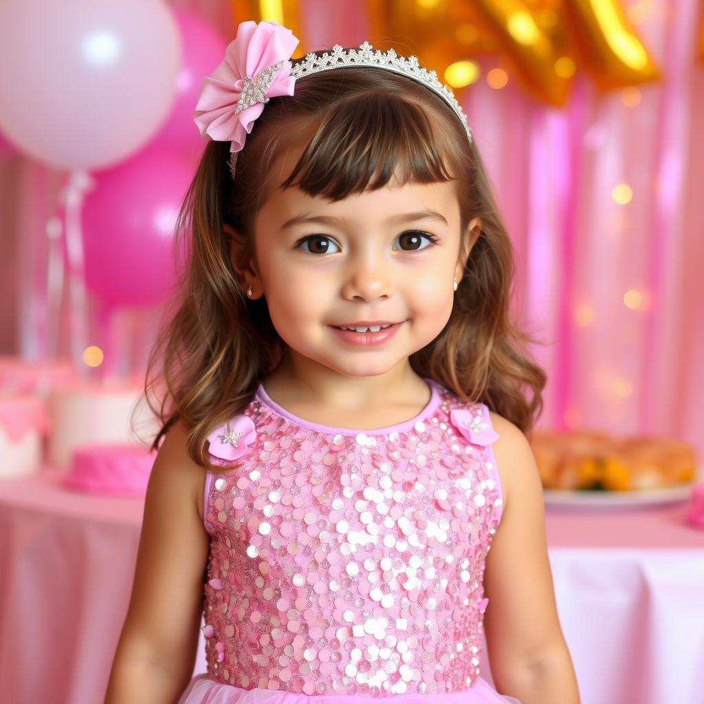 Little girl wearing a sparkly sequin dress for a birthday party