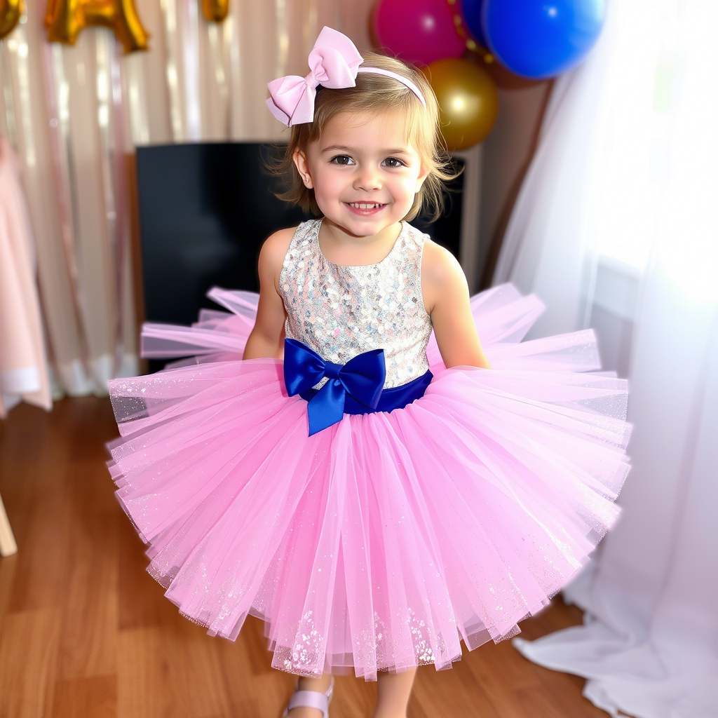 Little girl wearing a sparkly tutu for her birthday party