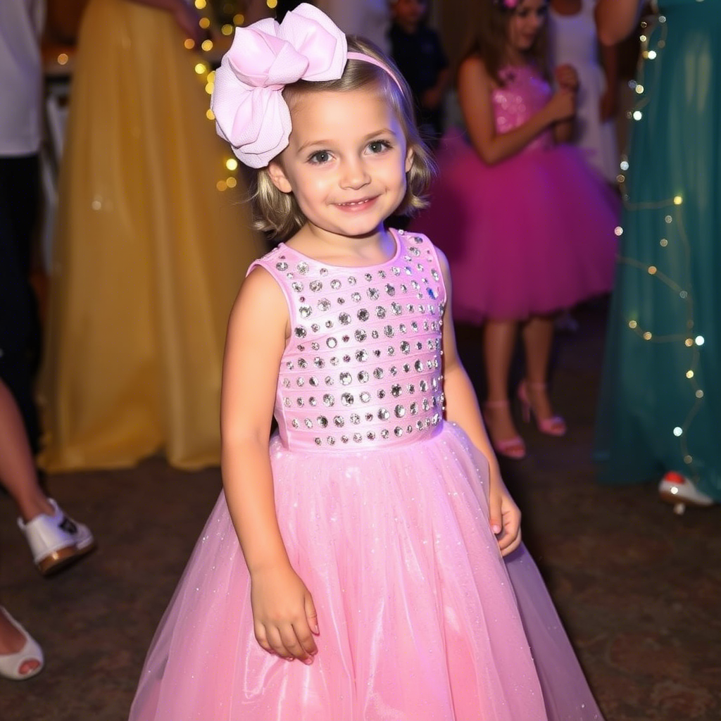 Little girl wearing sparkly dress for birthday party