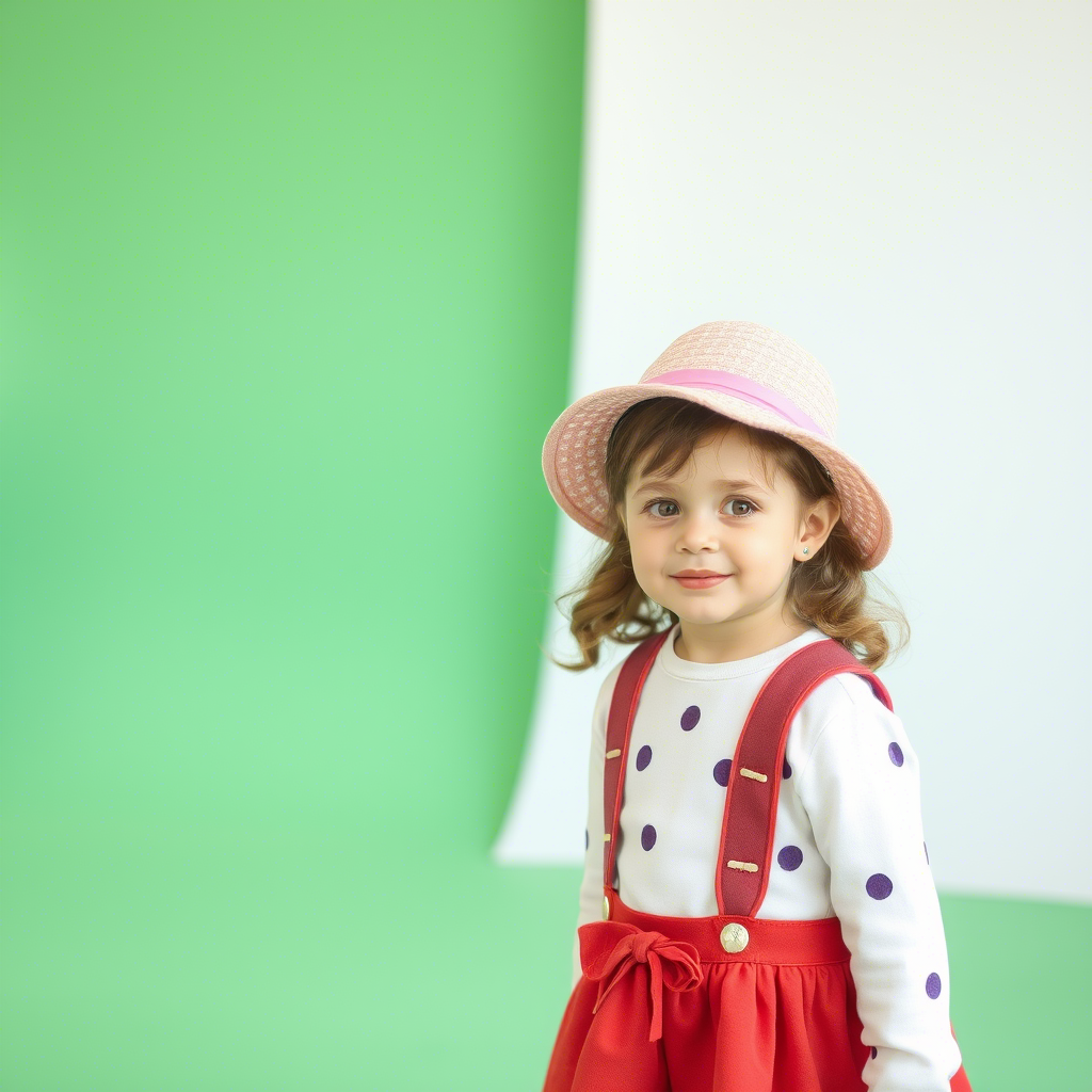 Little girl wearing stylish kids’ clothing for a fashion shoot