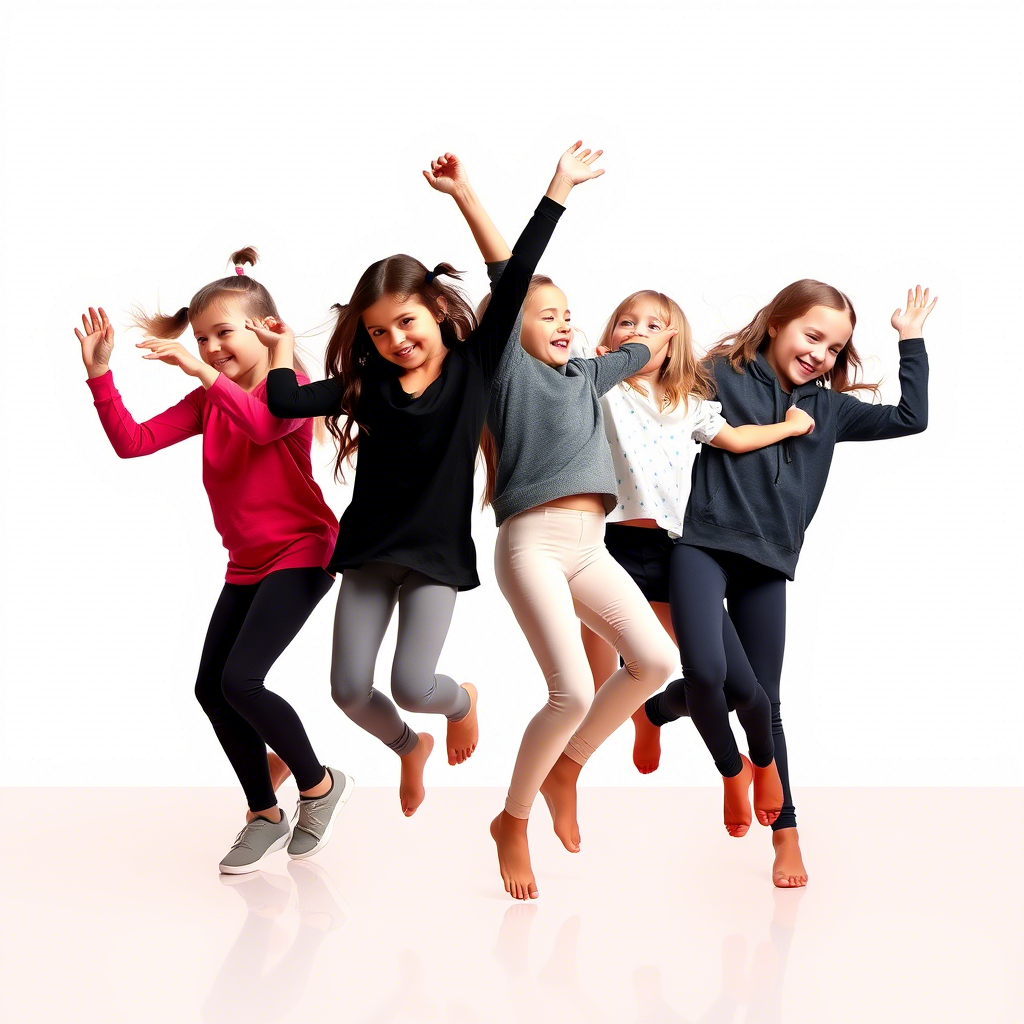 Little girls in various leggings styles dancing together