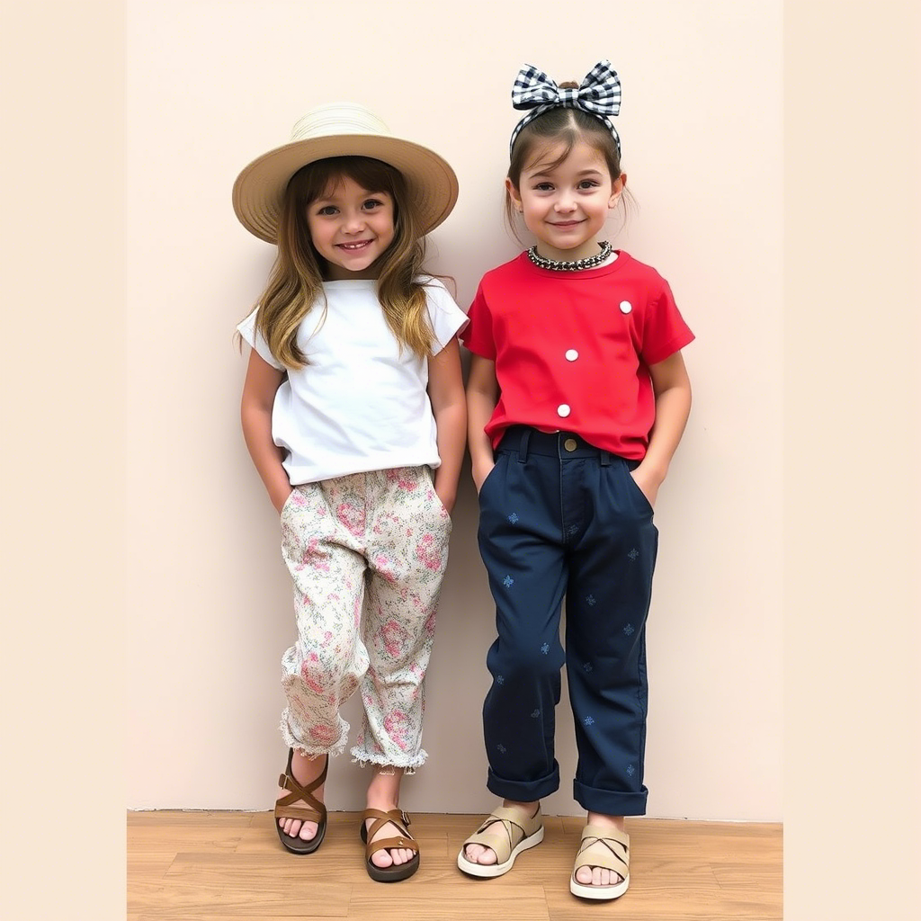 Little girls modeling latest kids’ pants fashion trends