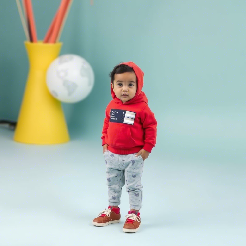 Little kid modeling export-quality toddler clothing from USA brands