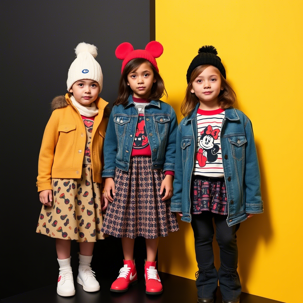 Little models showcasing trendy outfits for kids’ fashion brand