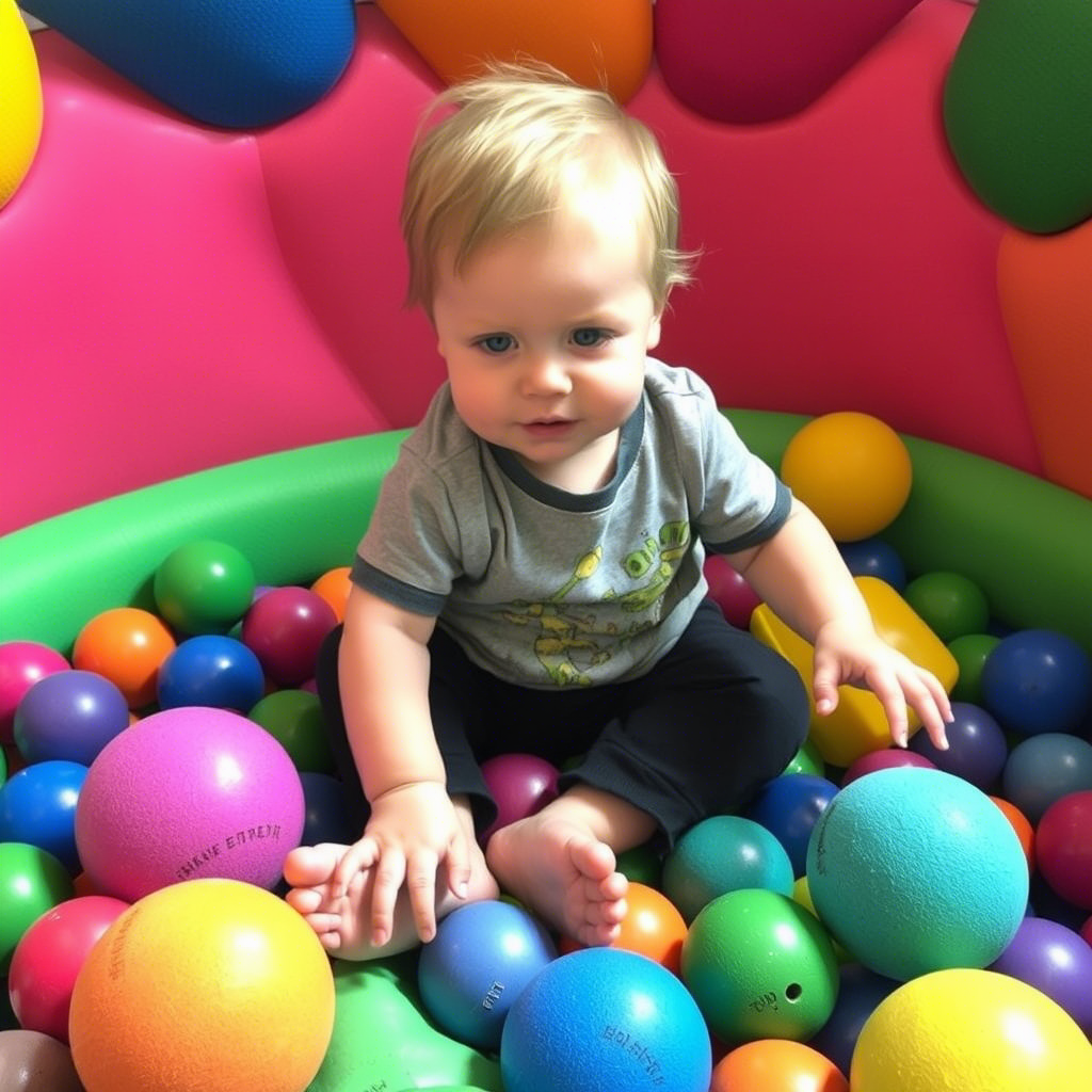 Little one discovering textures with a ball pit and balls