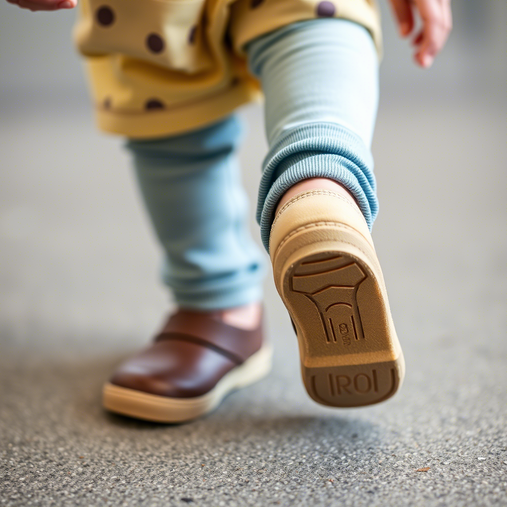 Little one learning to walk in soft sole shoes