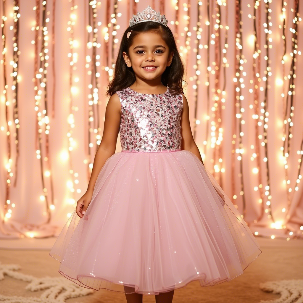 Little princess in a dazzling sequin skirt and top for a festive celebration