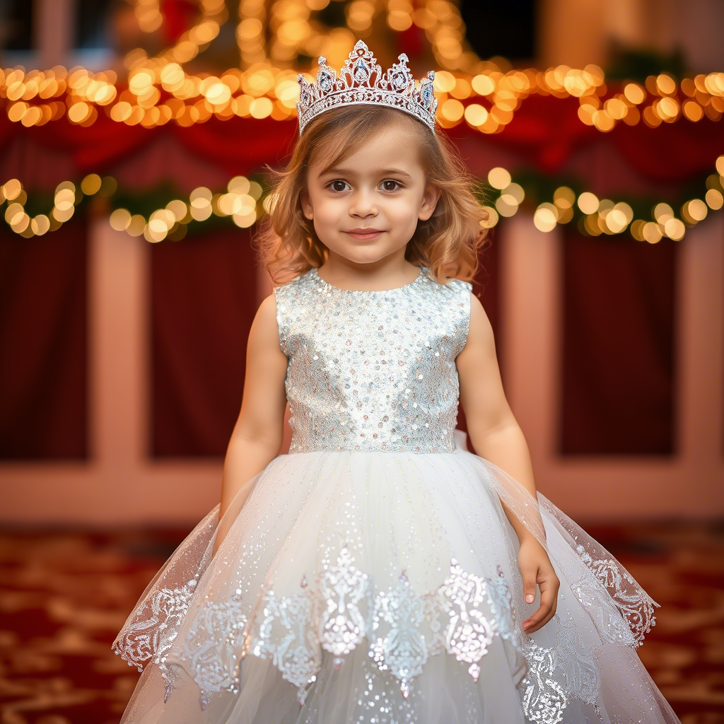 Little princess in a shimmering silver sequin dress for a festive occasion
