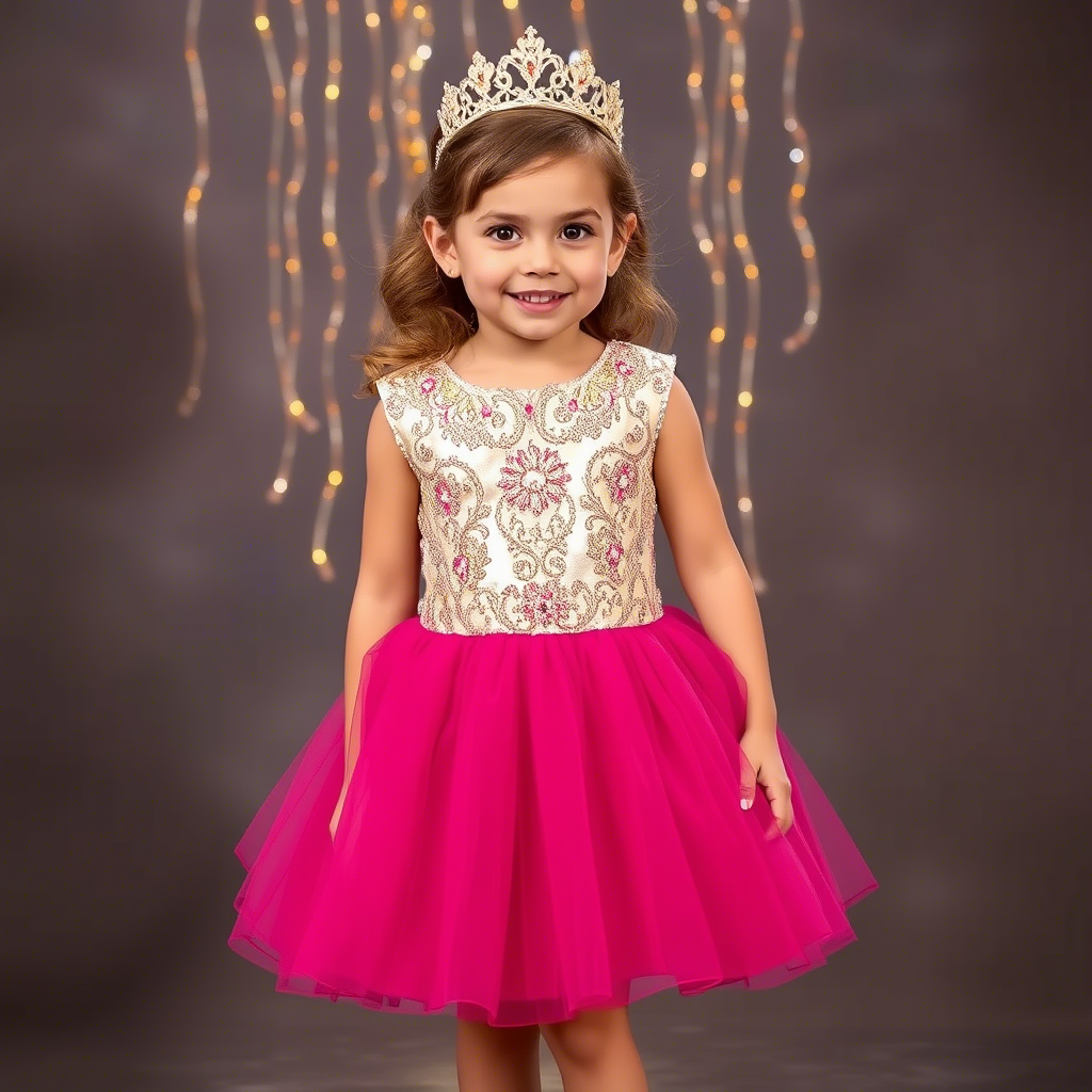 Little princess in a shimmering top and skirt set for a festive occasion