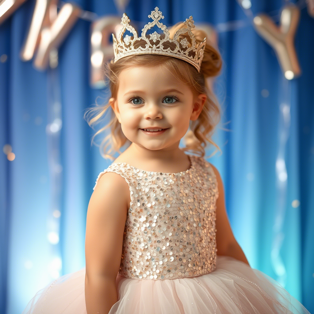 Little princess in a sparkly sequin dress for a birthday party