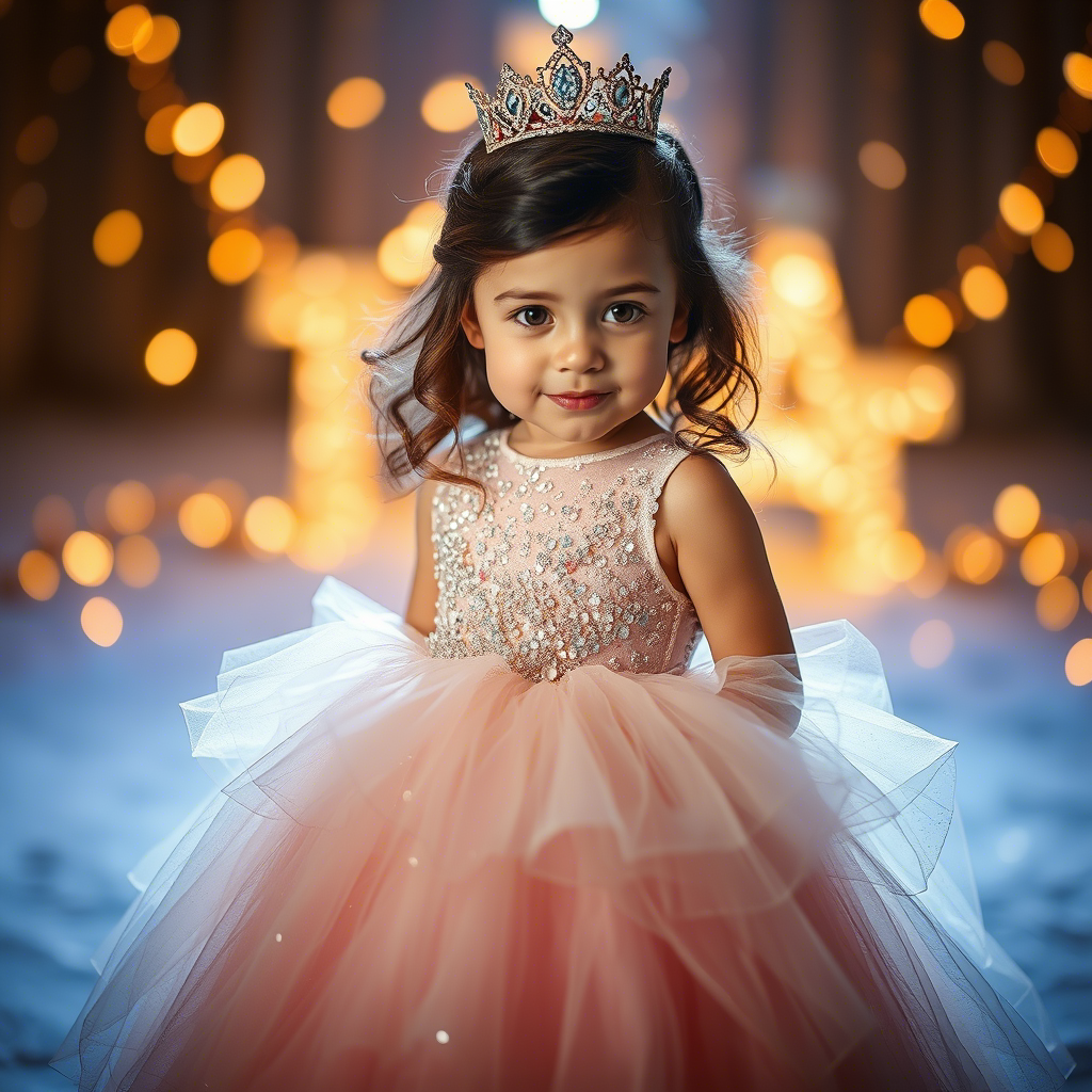 Little princess in a sparkly sequin gown for a festive celebration