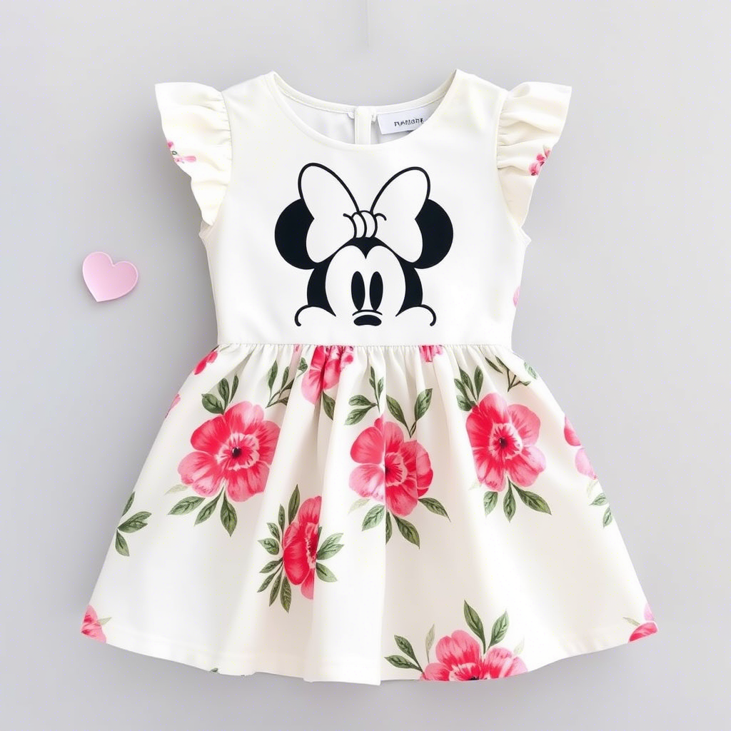 Minnie Mouse inspired dress with floral pattern for little girls