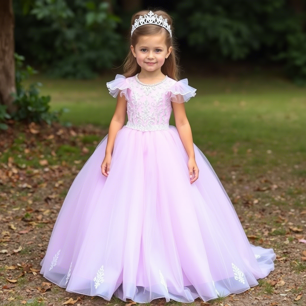 Pastel colored princess gown for kids with sparkly accessories