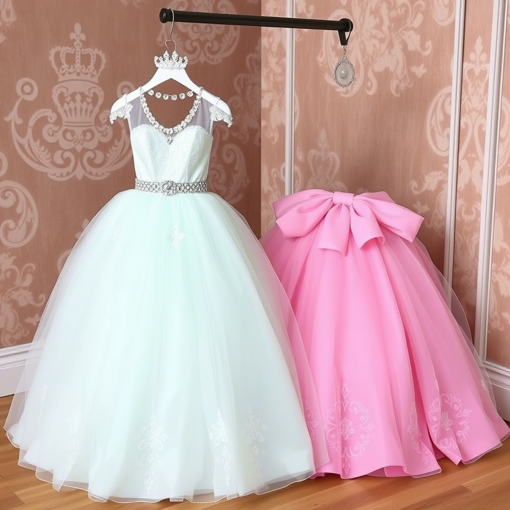 Pastel colored princess gowns with sparkly accessories for kids