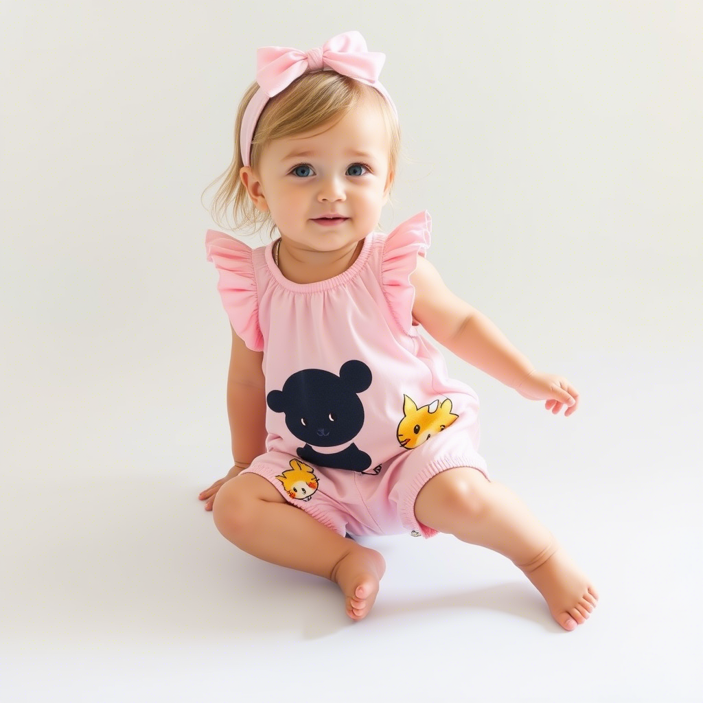 Pastel pink romper for toddlers with cute cartoon designs