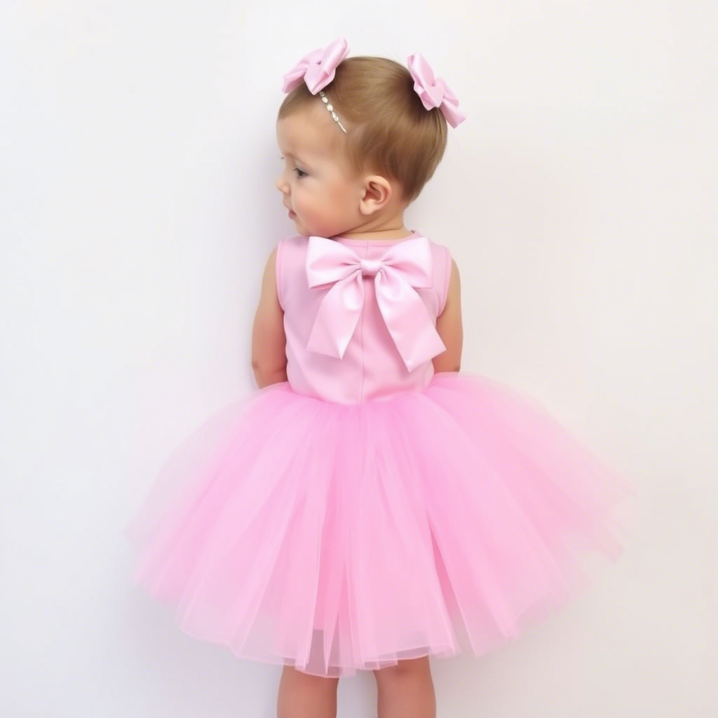 Pastel pink tutu skirt for toddlers with matching hair bow
