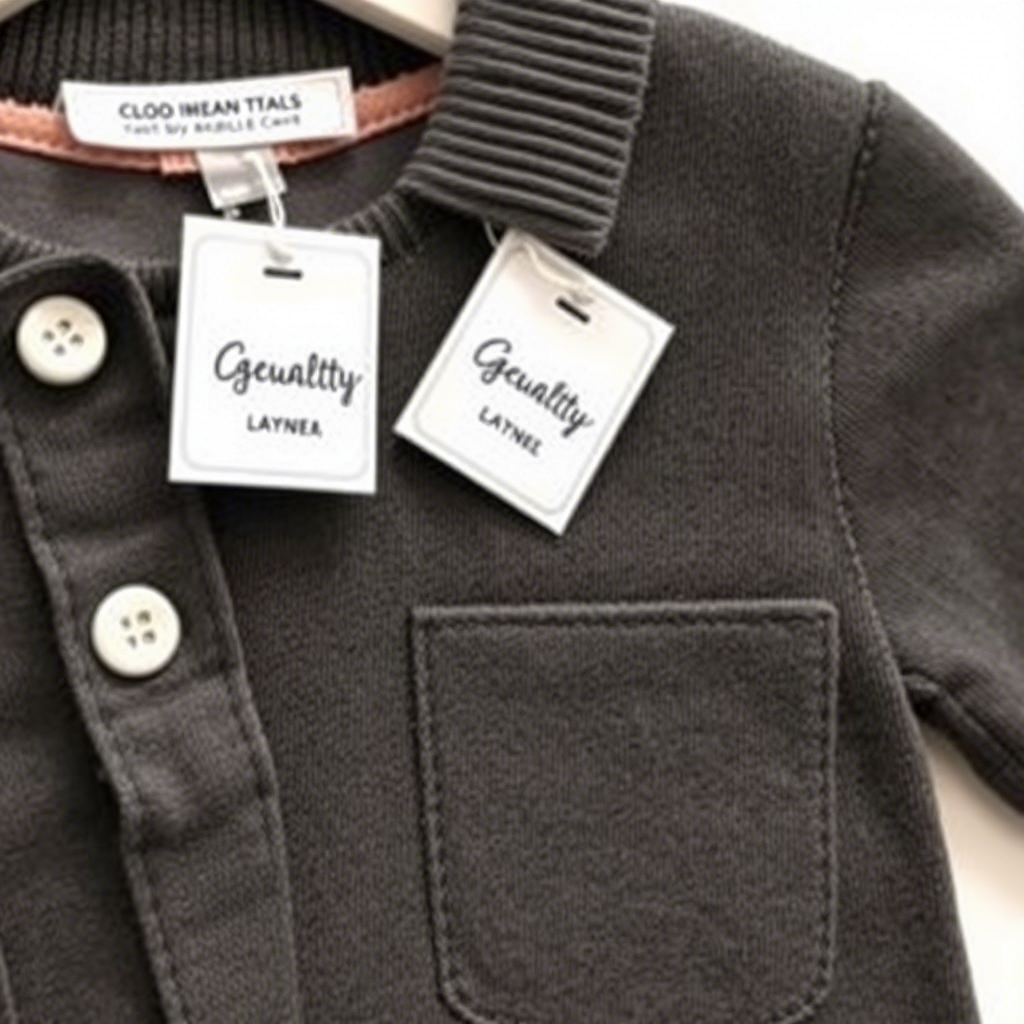 Quality kids’ clothing with brand name tags displayed