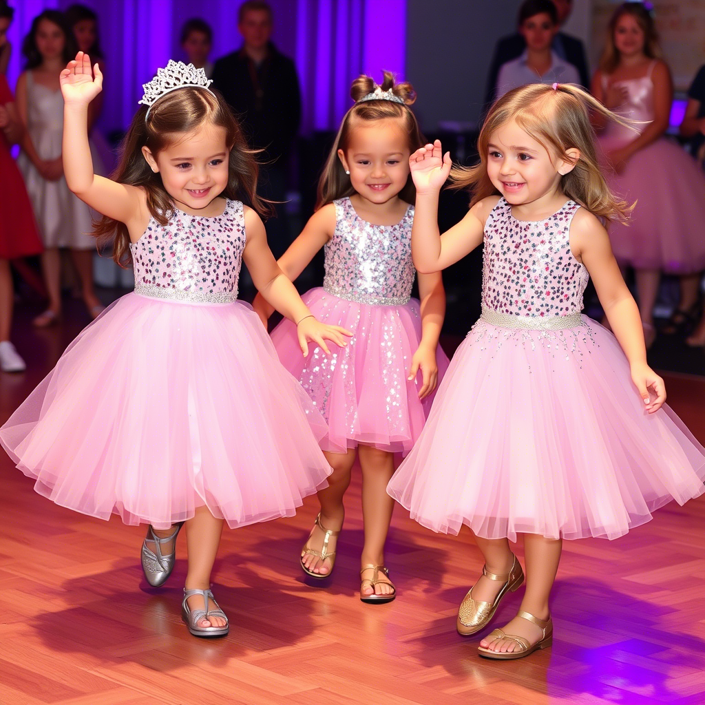 Sequined dresses and skirts on happy young girls playing