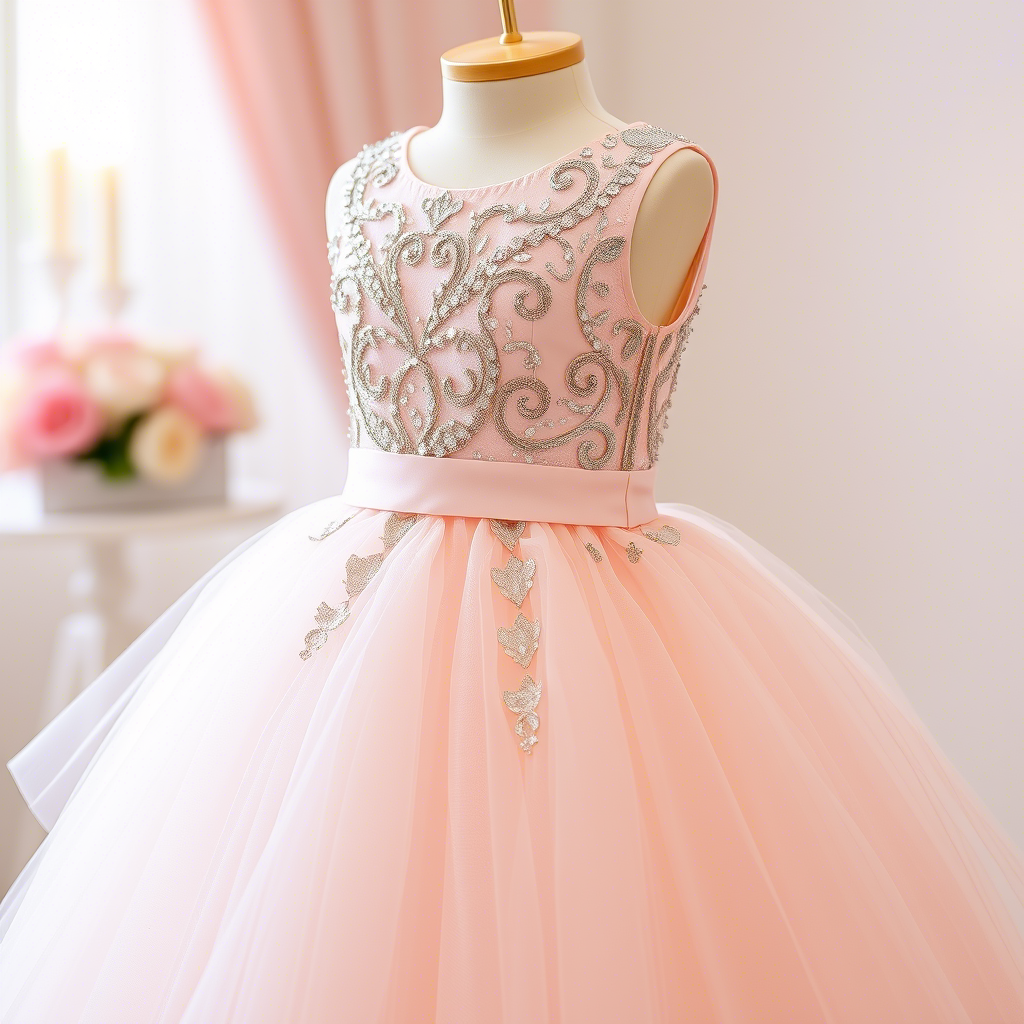 Sequined fairy tale princess dress for a young girl’s birthday