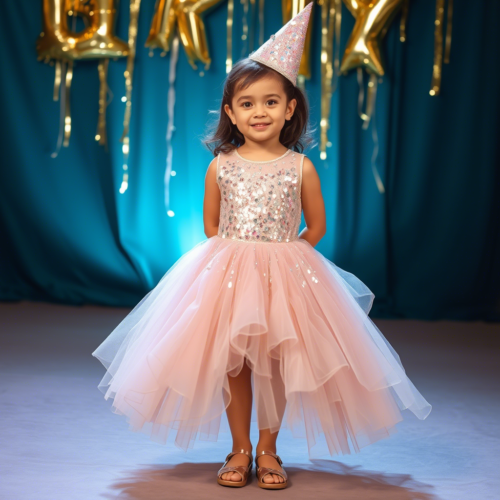 Shimmering sequined dress on a young girl for a festive birthday celebration