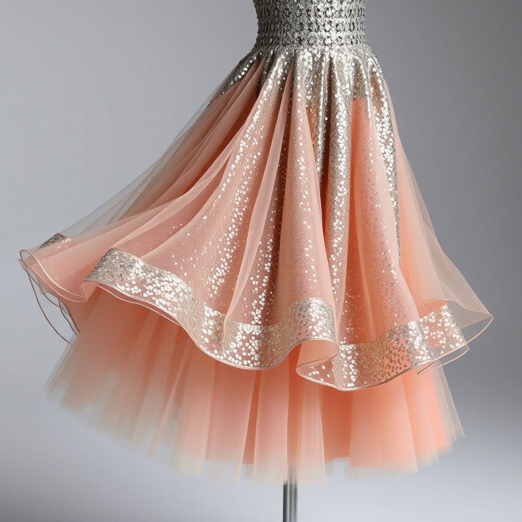 Shimmering sequined skirt with flowing layered tulle underneath