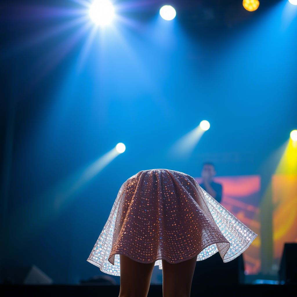 Shimmering skirt shining under stage lights at a concert