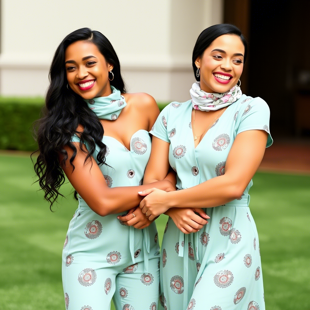 Sisters in matching attire, smiling and empowering each other