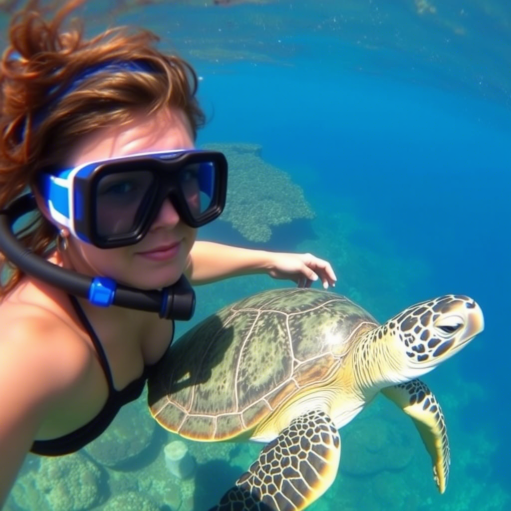 Snorkeling with sea turtles at Molokini Crater in Maui