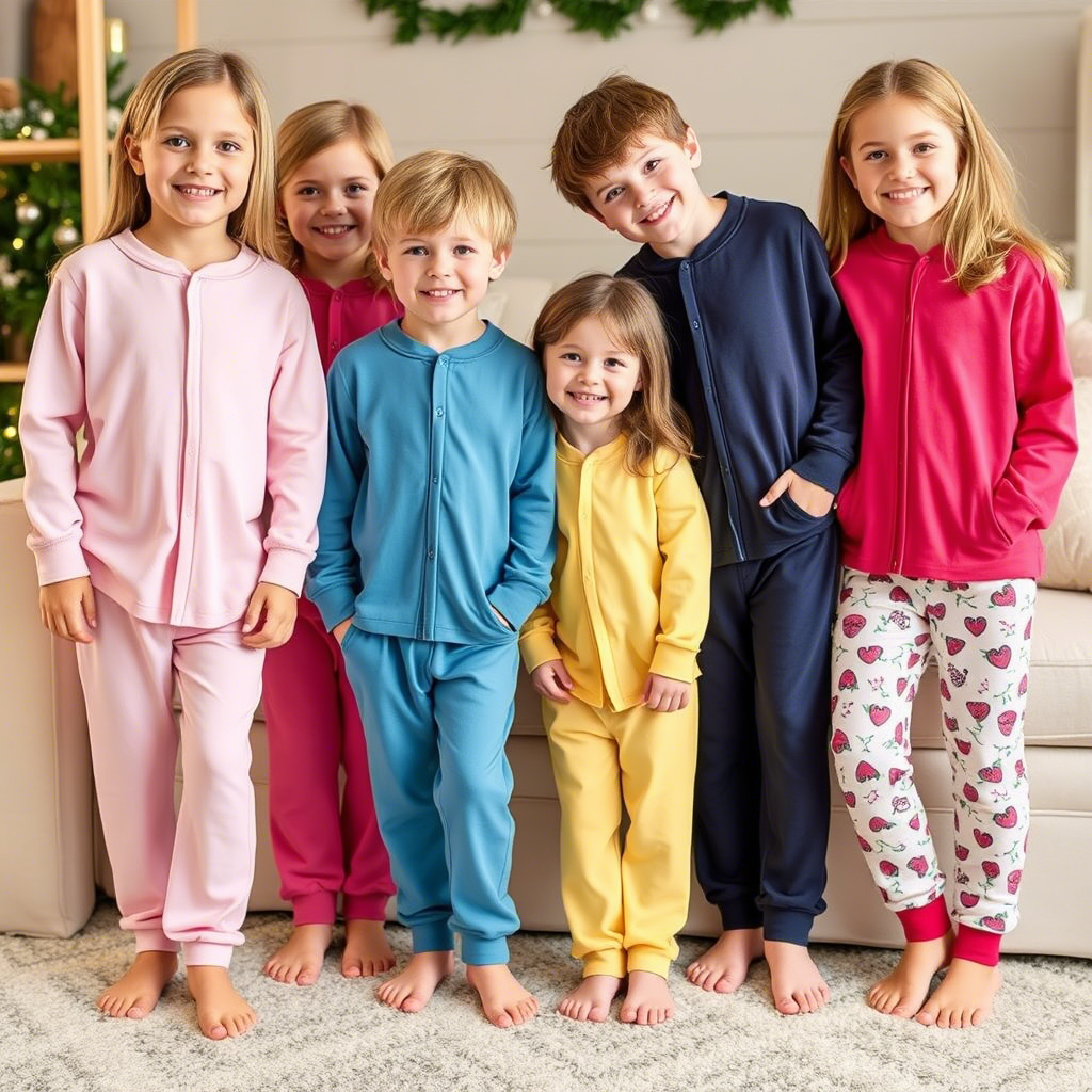 Soft and cozy kids pajamas in various fun colors for bulk purchase