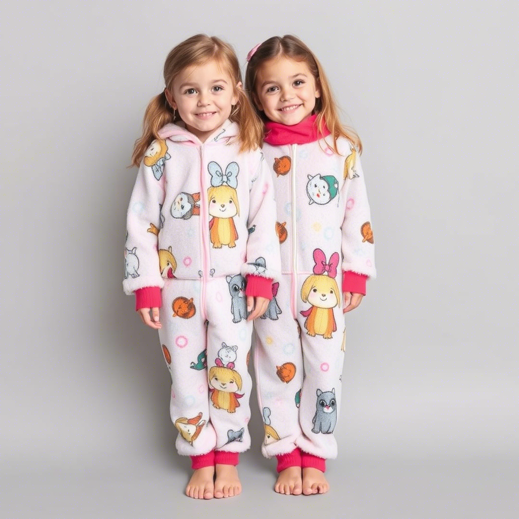 Soft and fuzzy winter sleepwear for kids, cartoon characters printed