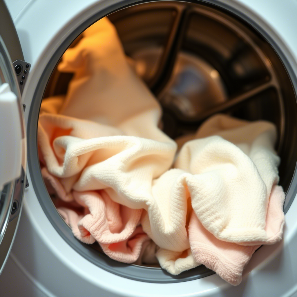 Soft baby clothes being washed in a gentle cycle with mild detergent