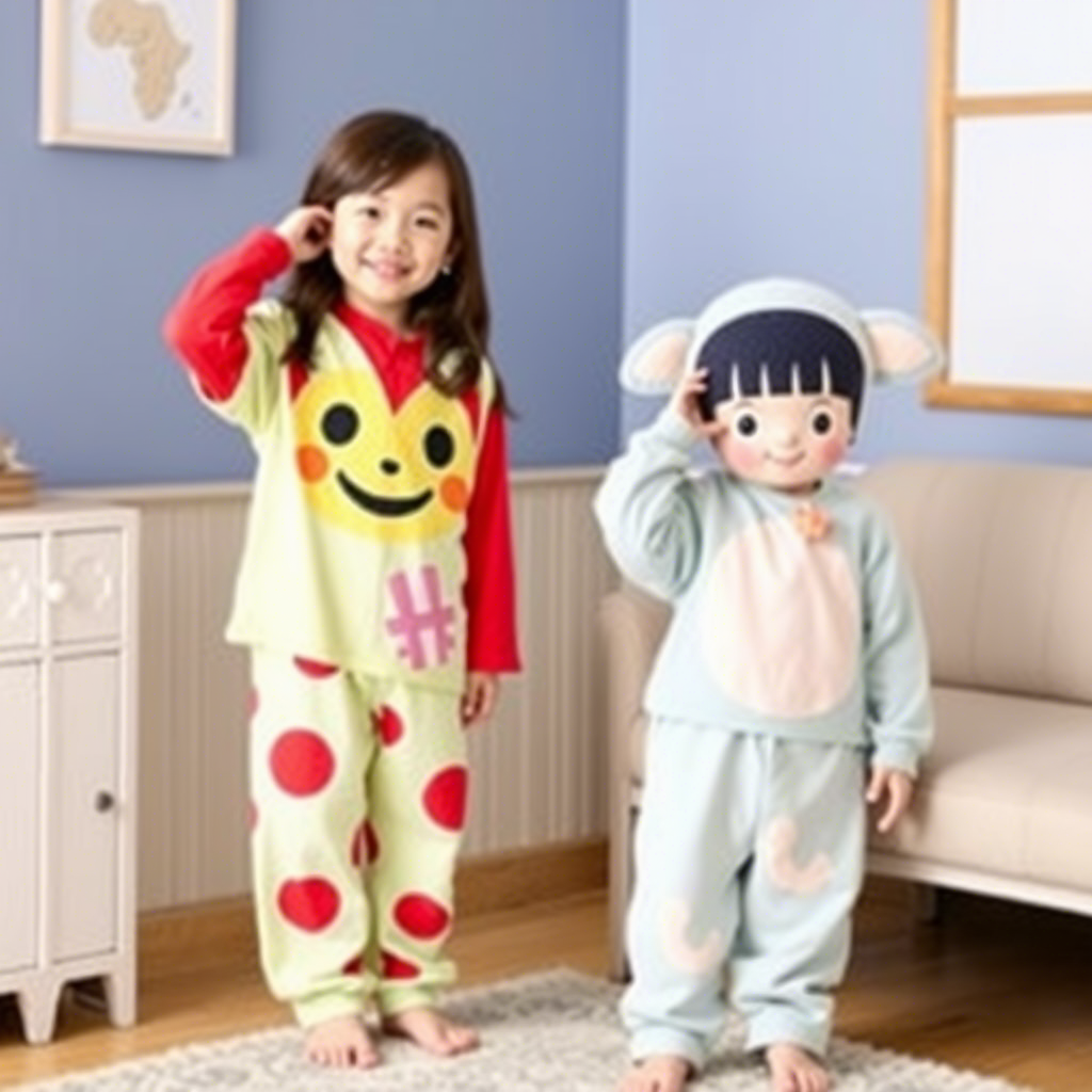 Soft cartoon character pajamas for boys and girls