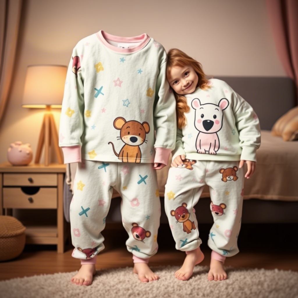 Soft cartoon characters on cozy kids' pajamas for a fun night