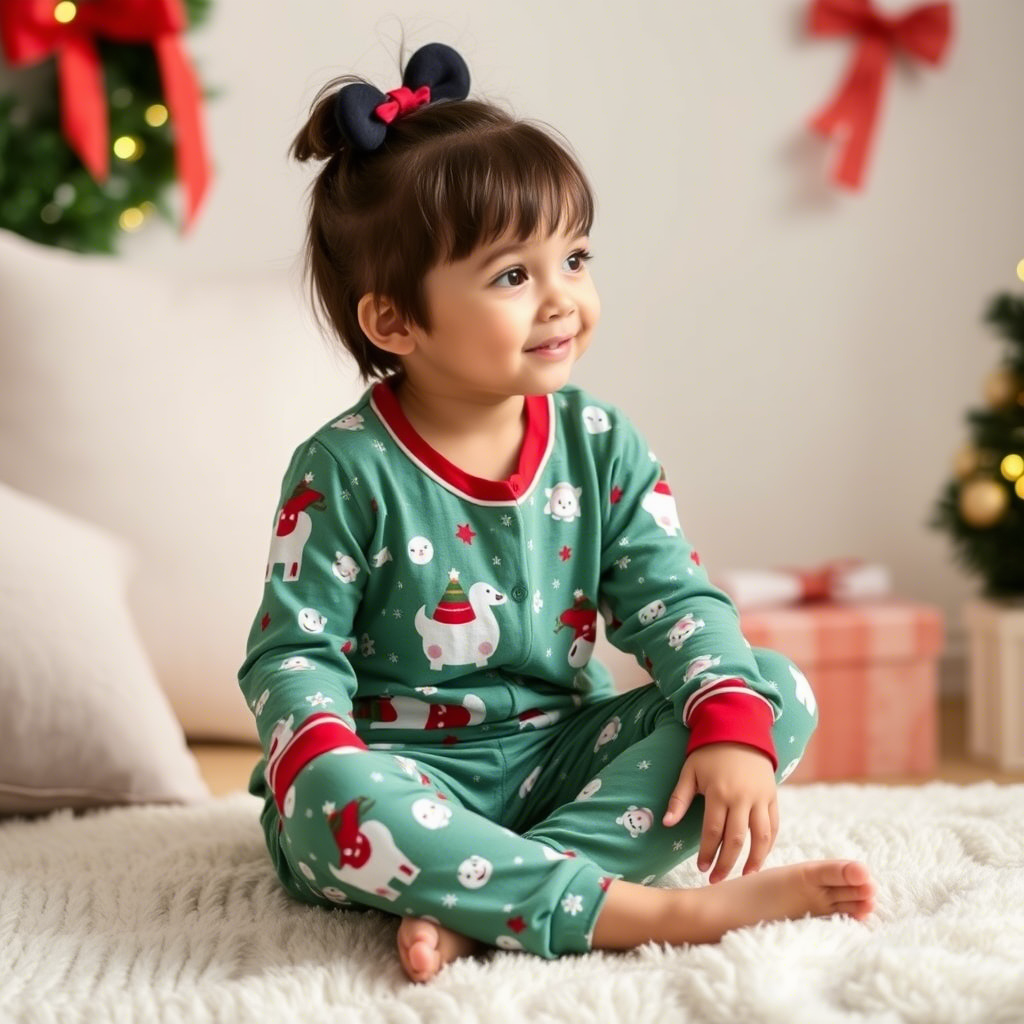 Soft festive patterned pajama set for kids to wear on Christmas Eve