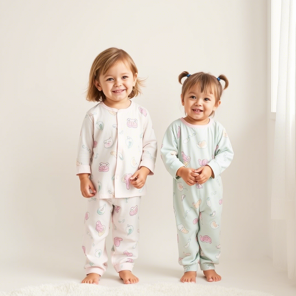 Soft pastel colored kids sleepwear with fun patterns for bulk orders
