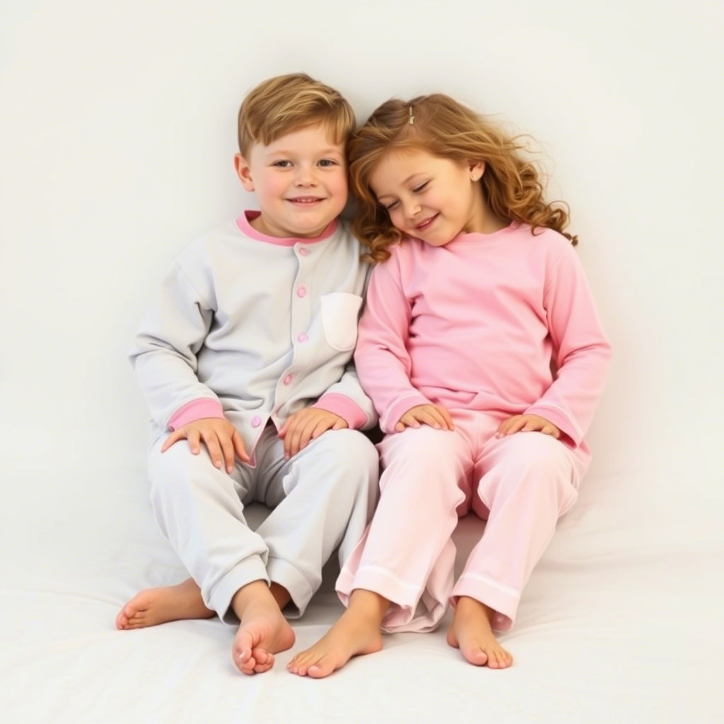 Soft pastel colored pajamas for boys and girls snuggled up together