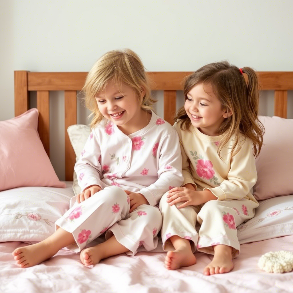 Soft pastel colored sleepwear for kids with floral patterns
