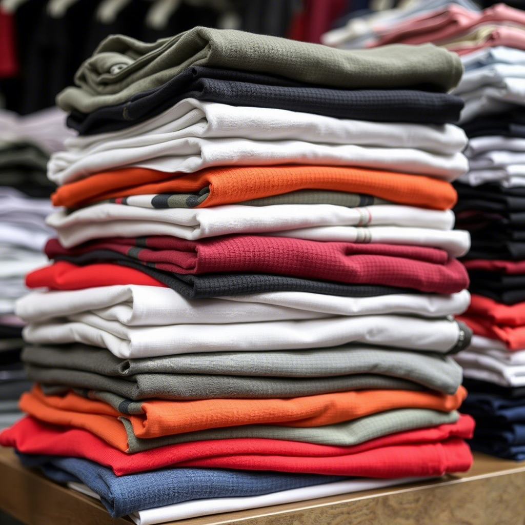 Stack of assorted boys’ and men’s T-shirts for wholesale sale