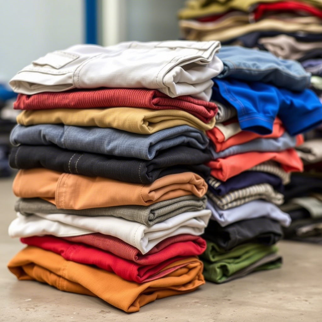 Stack of assorted boys’ shorts and pants for wholesale distribution