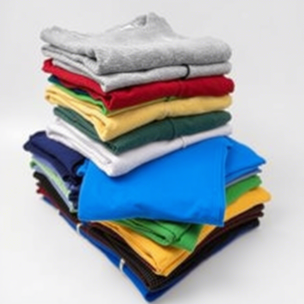 Stack of assorted boys’ T-shirts and shirts for wholesale distribution