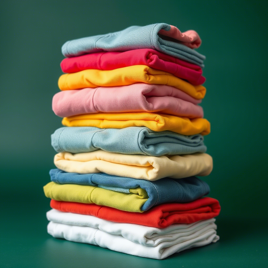 Stack of colorful kids’ jeans and sweaters for wholesale distribution