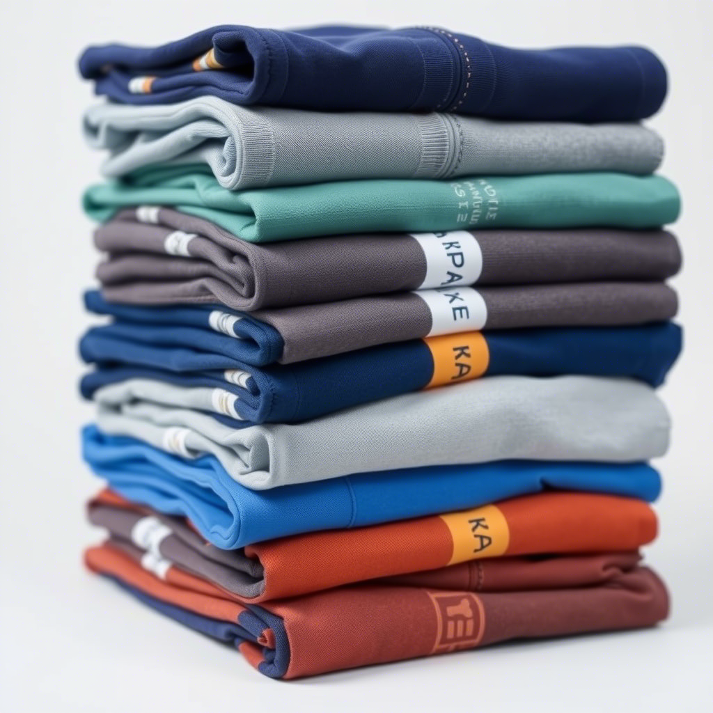 Stack of folded boys’ shorts and pants with visible brand labels