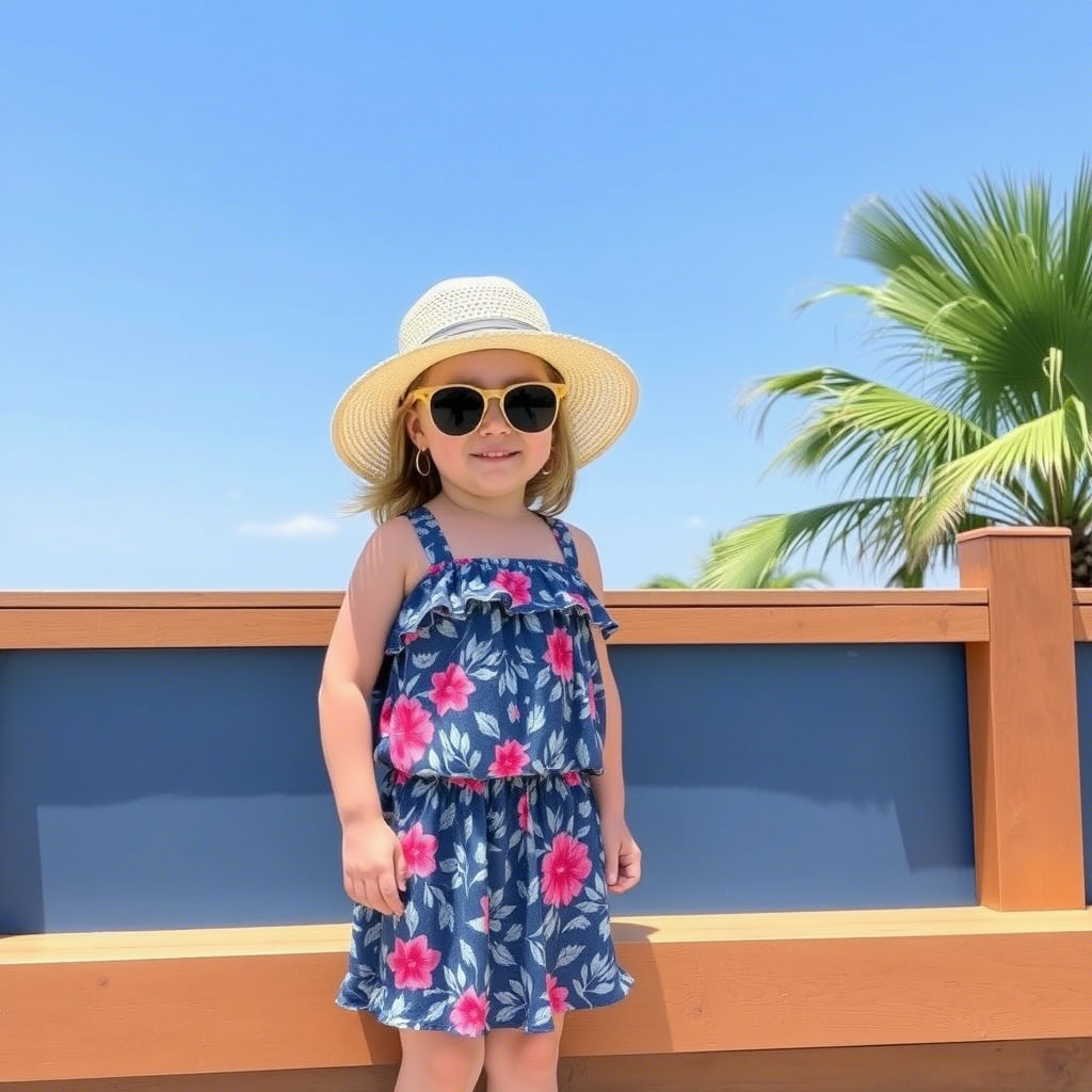 Summer outfit for toddler girl with sunglasses and hat