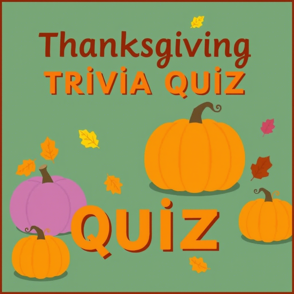 Thanksgiving trivia quiz with fall leaves and pumpkins