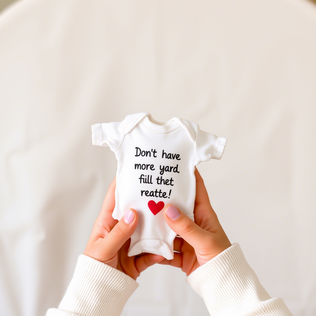 Tiny hands holding a onesie with a heartfelt message